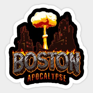 Boston Apocalypse: Explosive Flaming Cityscape Illustration for T-shirts, Backpacks, Caps, and More Sticker